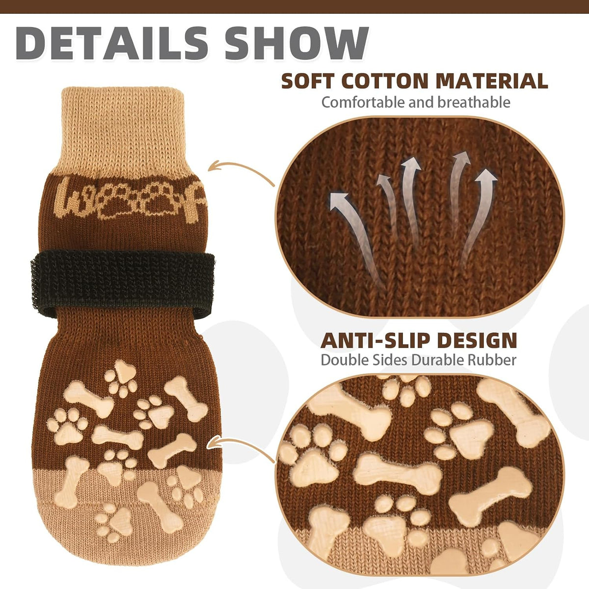 Dog Socks Shoes for Hot Pavement to Prevent Licking Paws - Brown / Large (4 Pack) - image 3