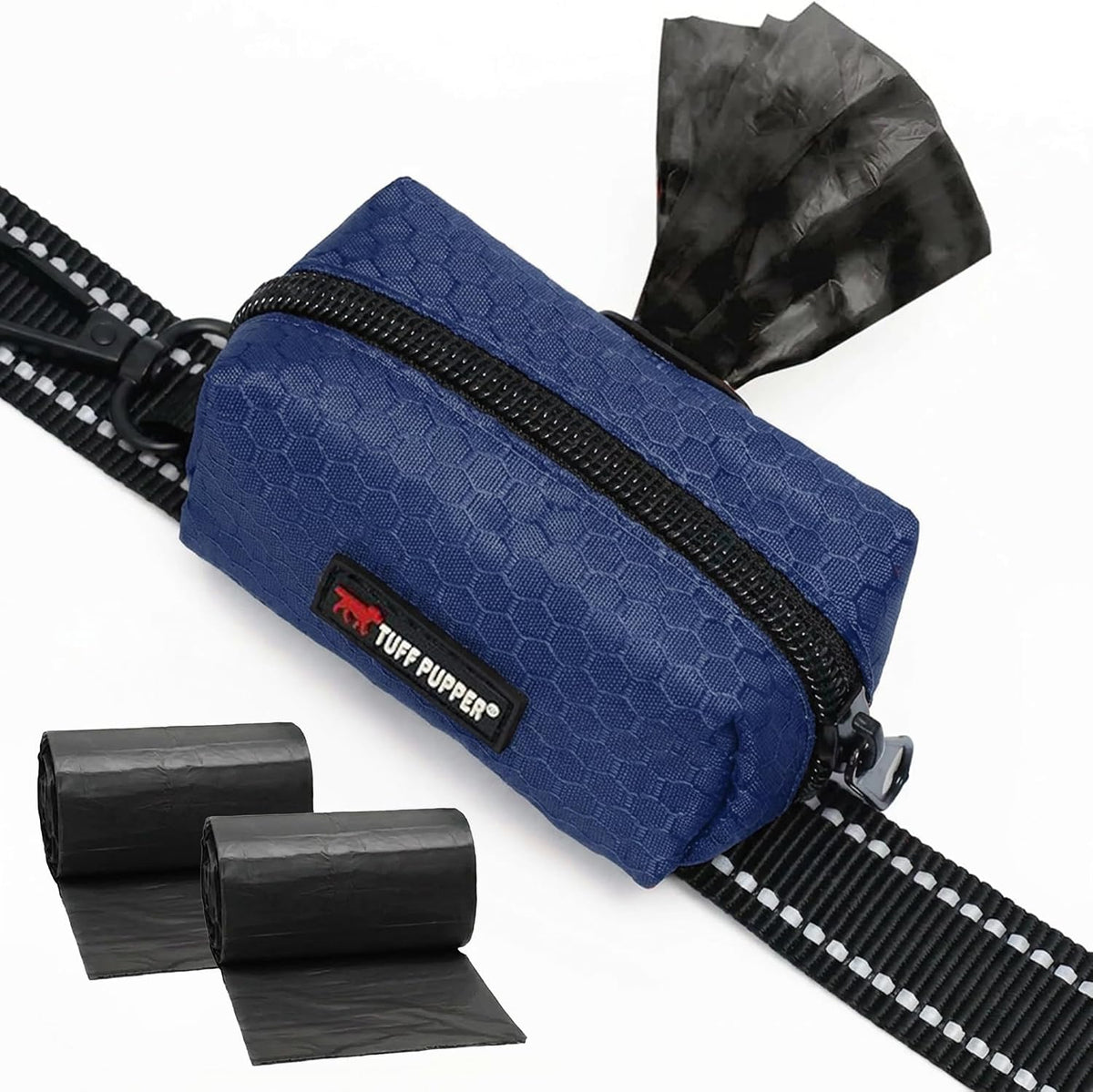 Tuff Pupper Dog Poop Bag Holder, Works with Any Dog Leash - Midnight Blue