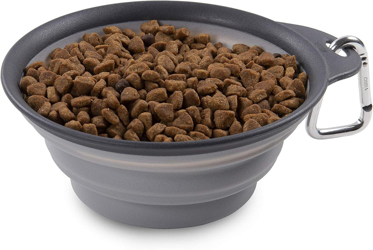 Dexas Pets Collapsible Travel Cup, Small/1 Cup Capacity - Large/2 Cup / Light Gray