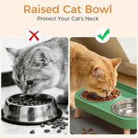 Elevated Cat Bowls Set - Raised Cat Food and Water Bowl Set with Non Slip Stand - Pet Feeding - Green with Mat - image 3