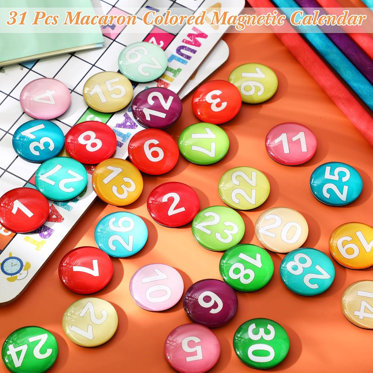 Tellegloww 1-31 magnetic calendar numbers in dark rainbow glass - view 15