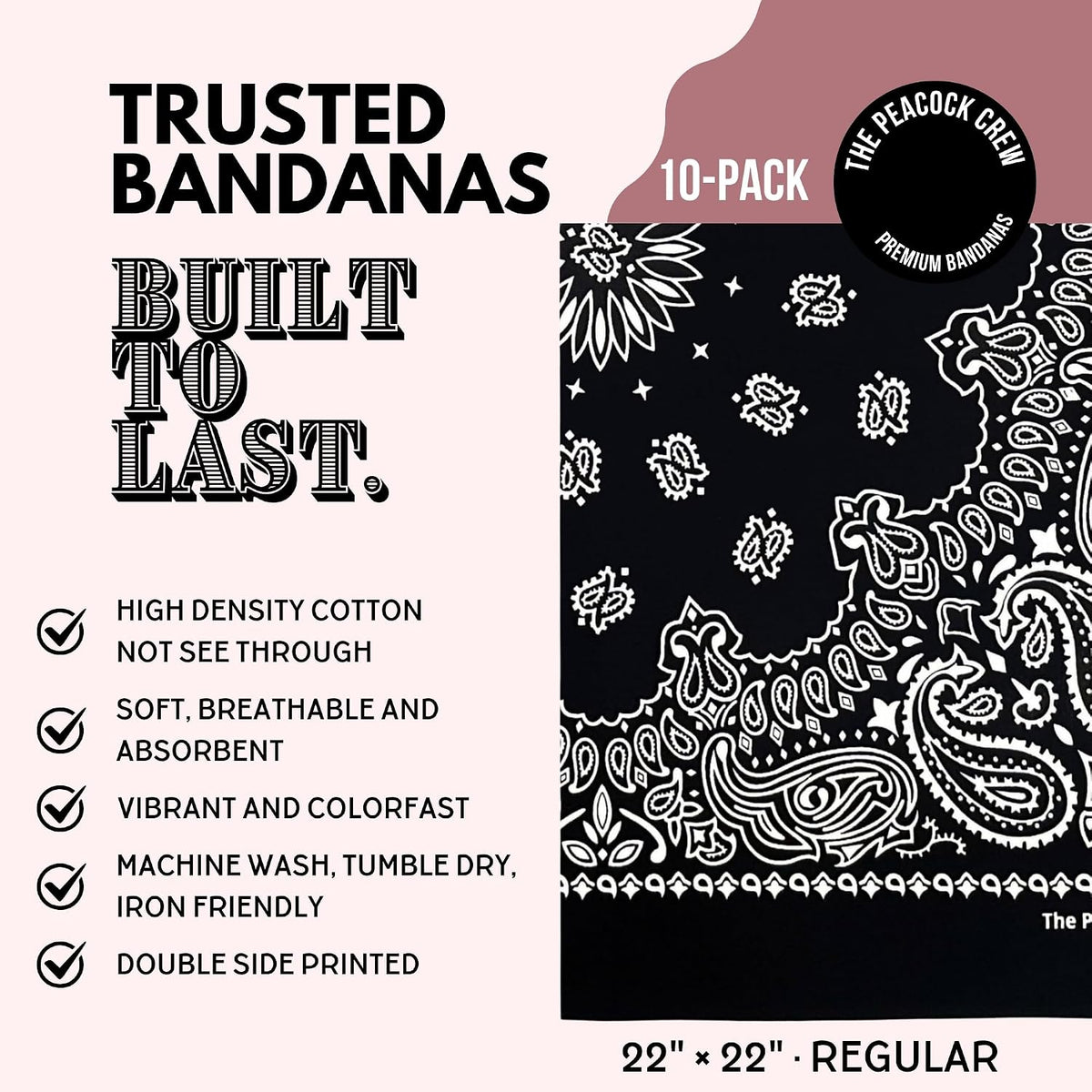 Premium Soft Cotton Bandanas Pack for Men and Women Paisley 22 x 22 - Pack of 10 Black White - image 2