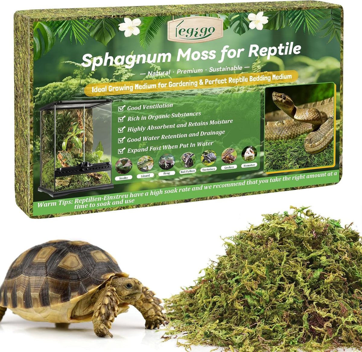 14OZ Natural Sphagnum Moss for Reptile Terrarium Substrate Bedding – Daily Care for Reptiles And Amphibians - 3.5 OZ
