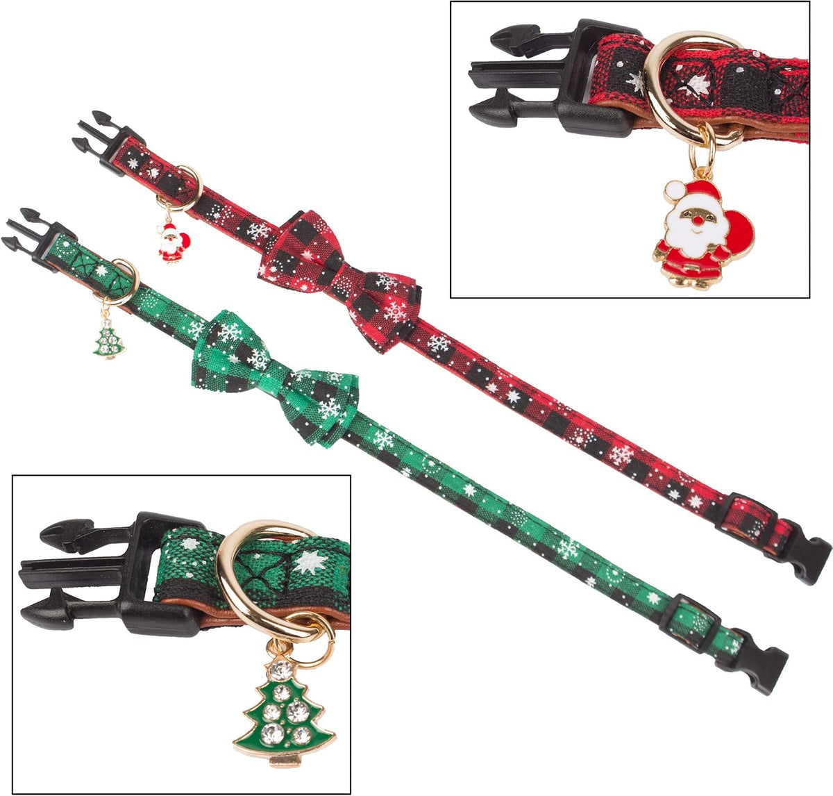 ADOGGYGO Fall Plaid Dog Collar 2 Pack, Thanksgiving Dog Bow Tie - Medium / Christmas Bow - image 4
