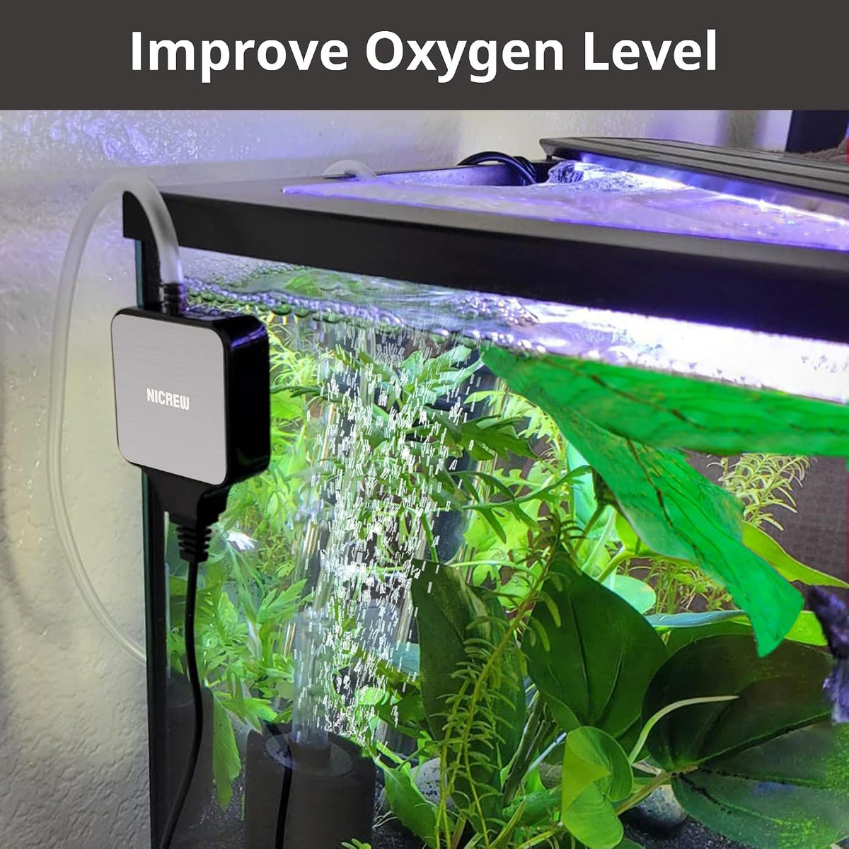 NICREW Nano Silent Aquarium Air Pump - up to 10 gallon / Black - image 3