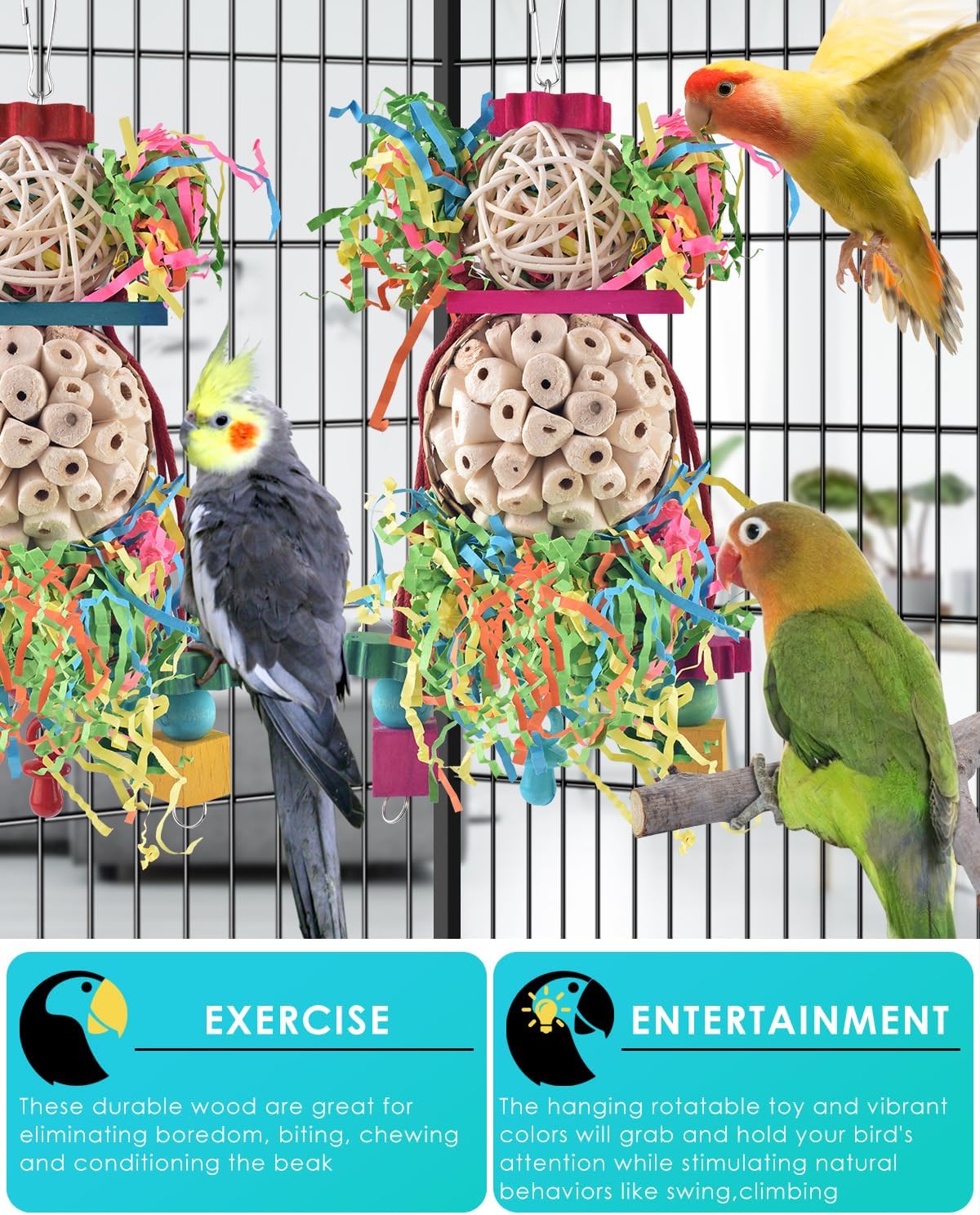 Bissap 2PCS Conure Toys, Foraging Bird Chew Sola Balls Toy for Small Parrot – Essentials for Birds - 2 PCS - image 4