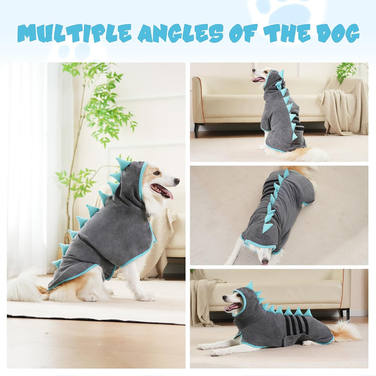 Super Absorbent Dog Bathrobe - Grey, Teal edging / Small - image 4