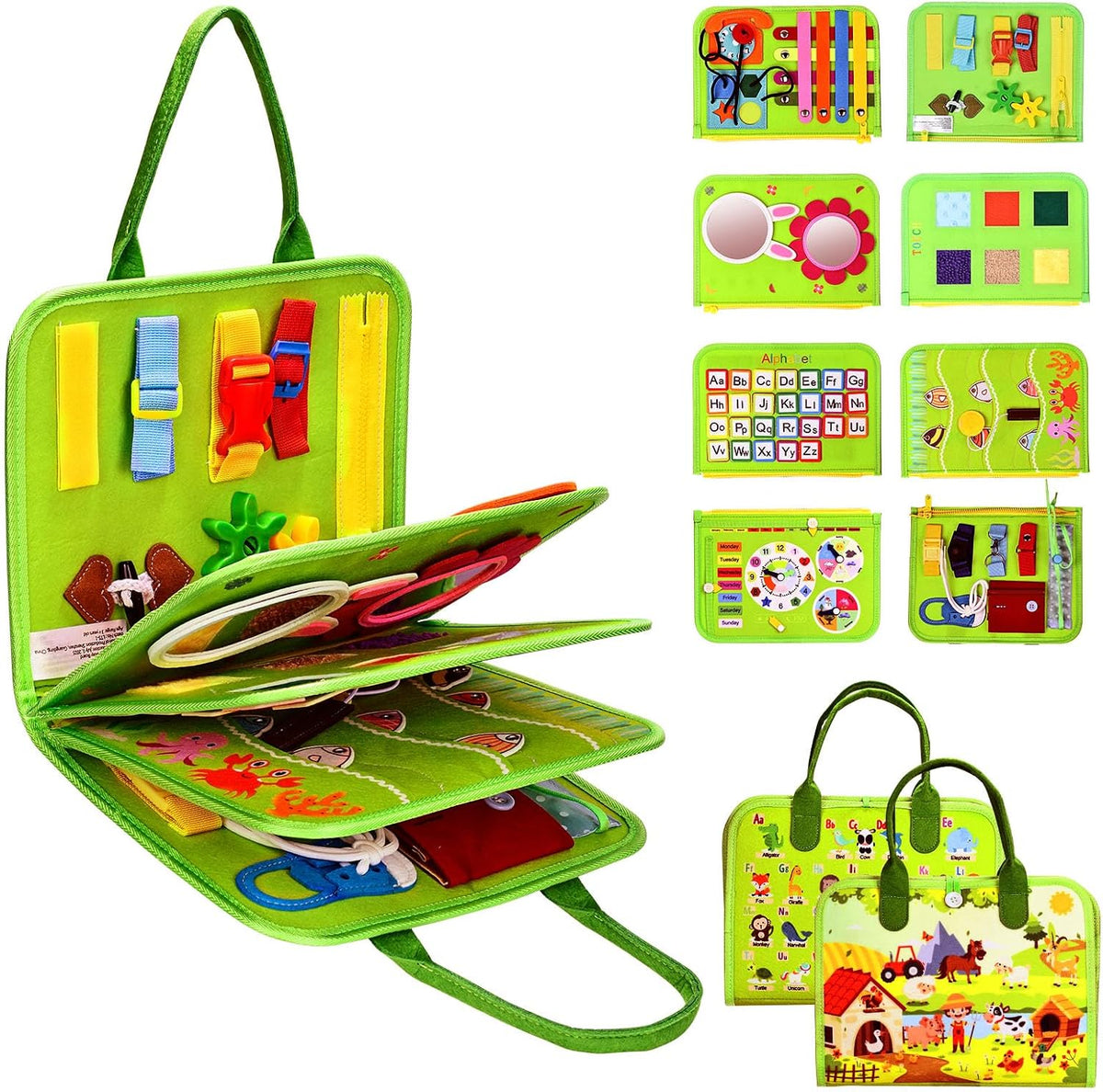 JHkim Busy Board Montessori Toys for Boys Girls Gifts - Green