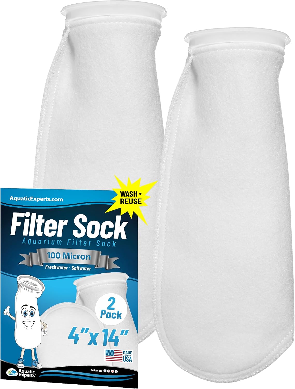 Aquatic Experts Felt Filter Socks - 100 Micron – 4" Ring – 4" x 14" / 2 Pack