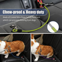 Dog Seat Belt Harness for Car,Dog Seatbelt of Coated Wire Leash Safety Restraint,No Chew Tether Cable Vehicle,Double Clips & Latch(Green, 24 inch/60 CM)
