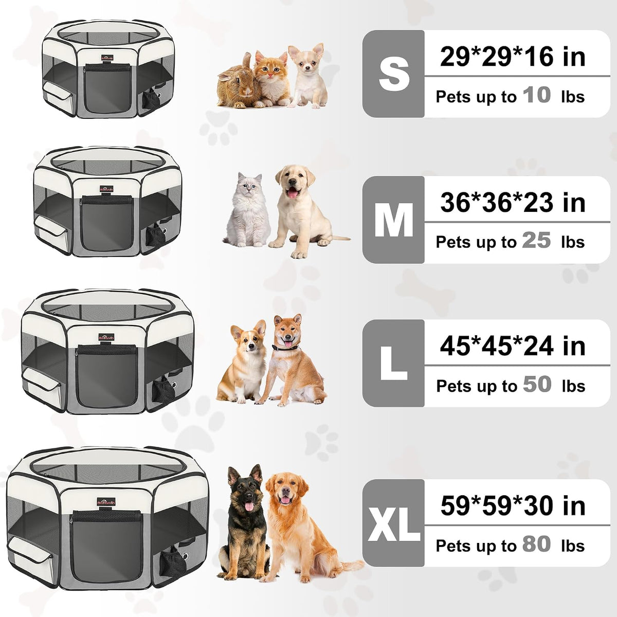 Aivituvin Dog Playpen, Foldable Pet Play Pens with Carrying Bag for Cat, Puppies, Rabbits, Portable - S / Grey - image 2