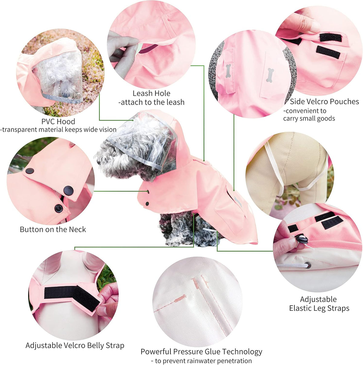 MAMORE Dog Raincoat Waterproof Reflective Adjustable Pet Rain Jacket - X-Small: 4-9lbs / Pink - image 3