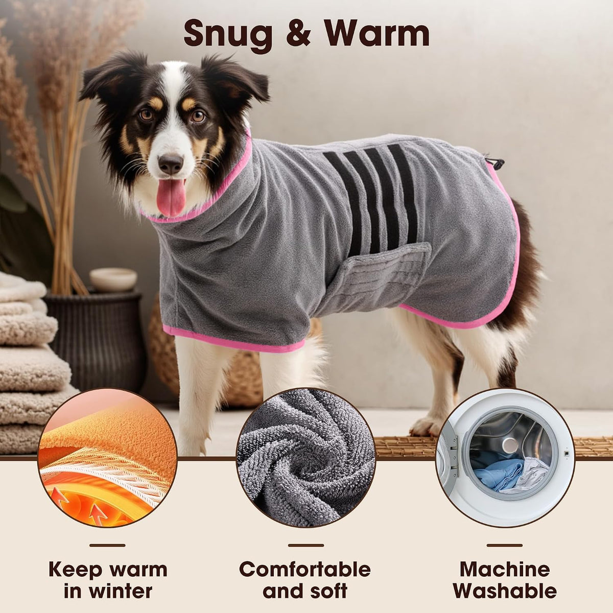 Microfiber Dog Bathrobe, Super Absorbent Dog Drying Coat – Essentials for Dogs - Pink / X-Large - image 3