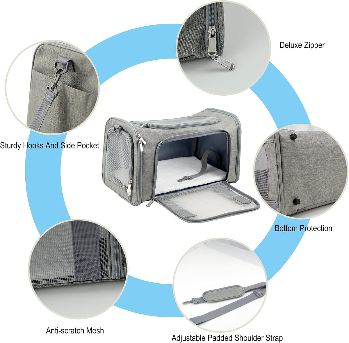 Soft Sided Carrier for Small Medium Cats Dogs - 17.0"L x 11.0"W x 11.0"H / Grey - image 3