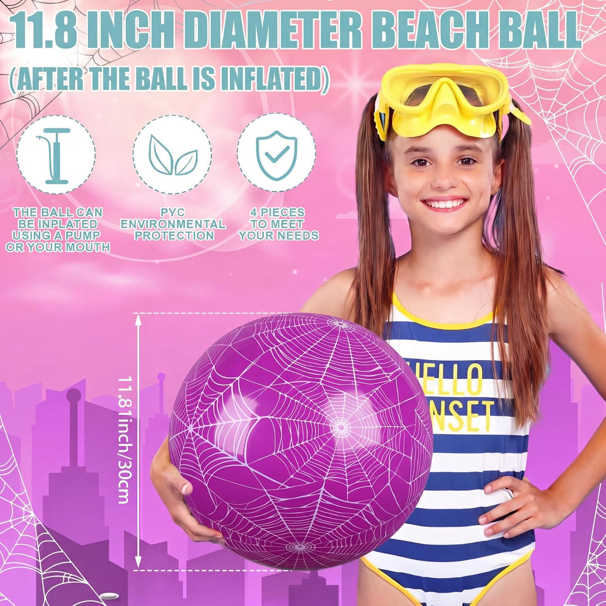 Hollowfly 12 Pack Checkered Flag Beach Balls Kids 7.87" - 11.8" / Purple Spider Web / 4 - image 2