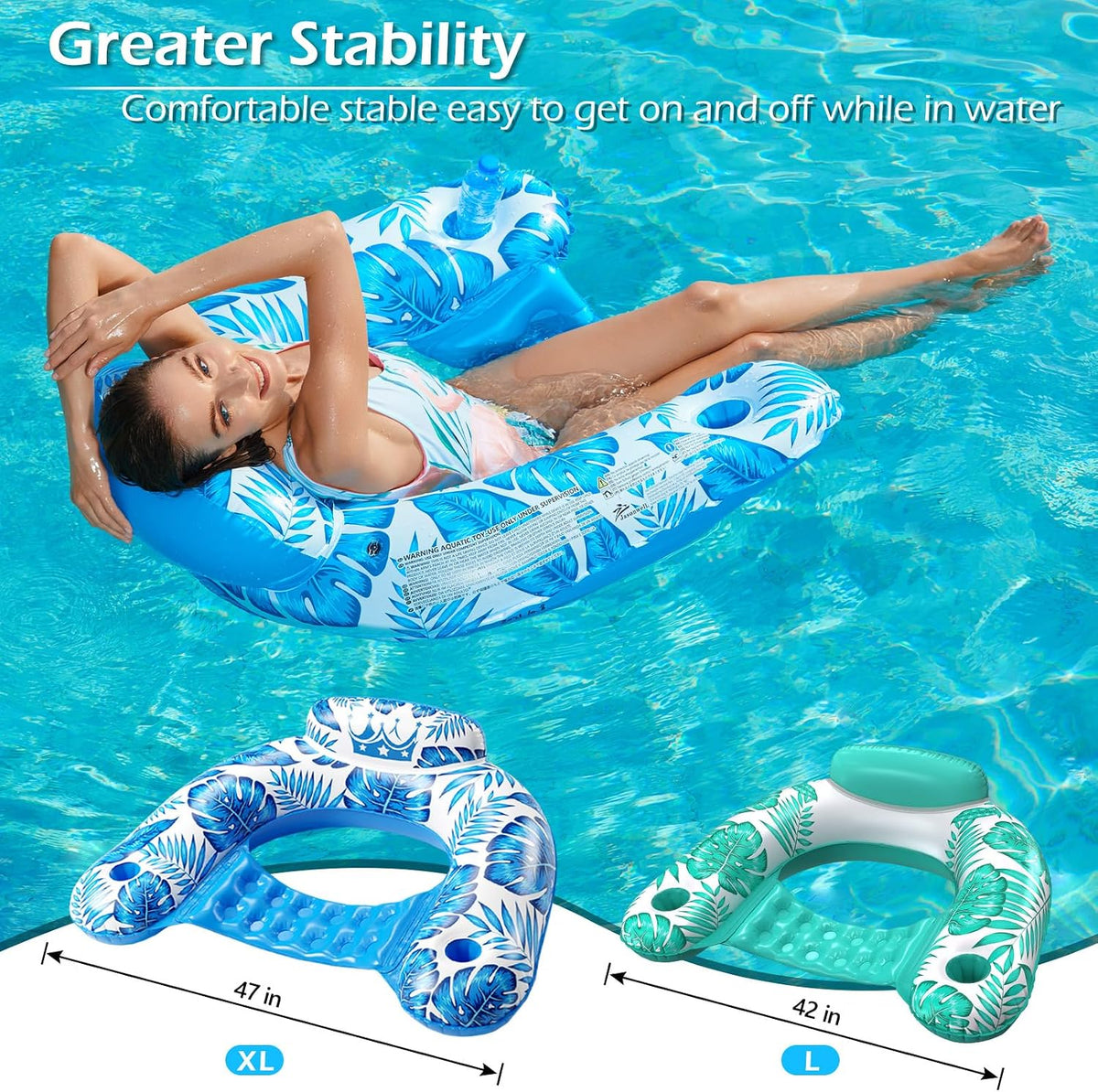 Jasonwell Inflatable Pool Float Chair - TropicalBlue+Green / Large / 2 - image 4