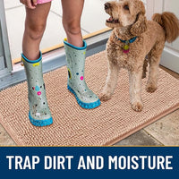 Smiry Dog Door Mat for Muddy Paws 30x20, Absorbs Moisture and Dirt Doormat, Non-Slip Washable Quick Dry Chenille Front Door Mat Indoor Entrance, Entryway Carpet for Inside Floor, Peach