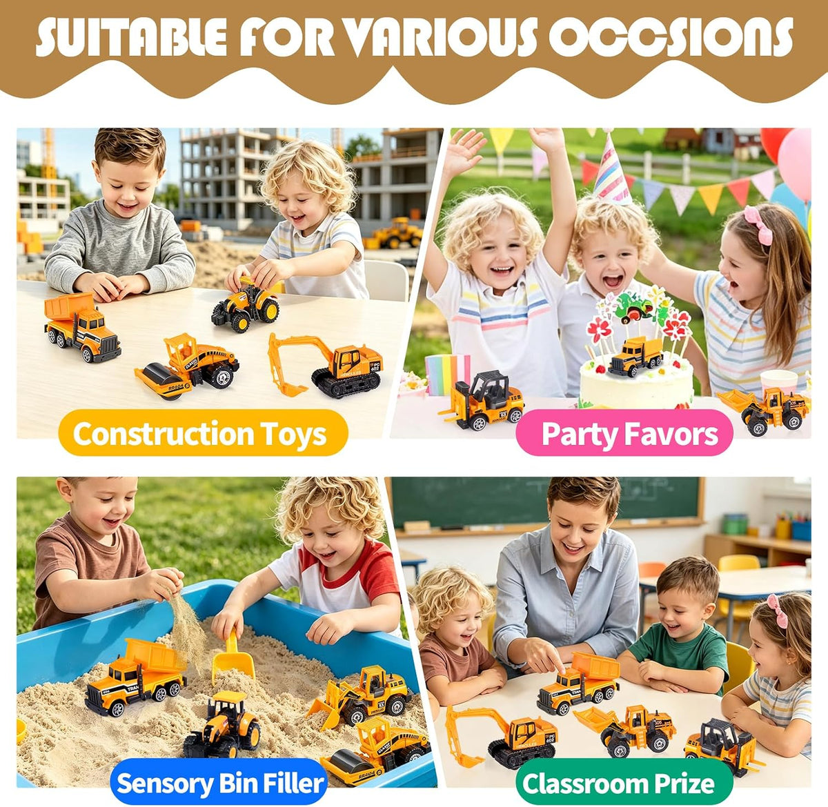 Oriate set of 6 diecast construction vehicles including excavator and bulldozer - view 9