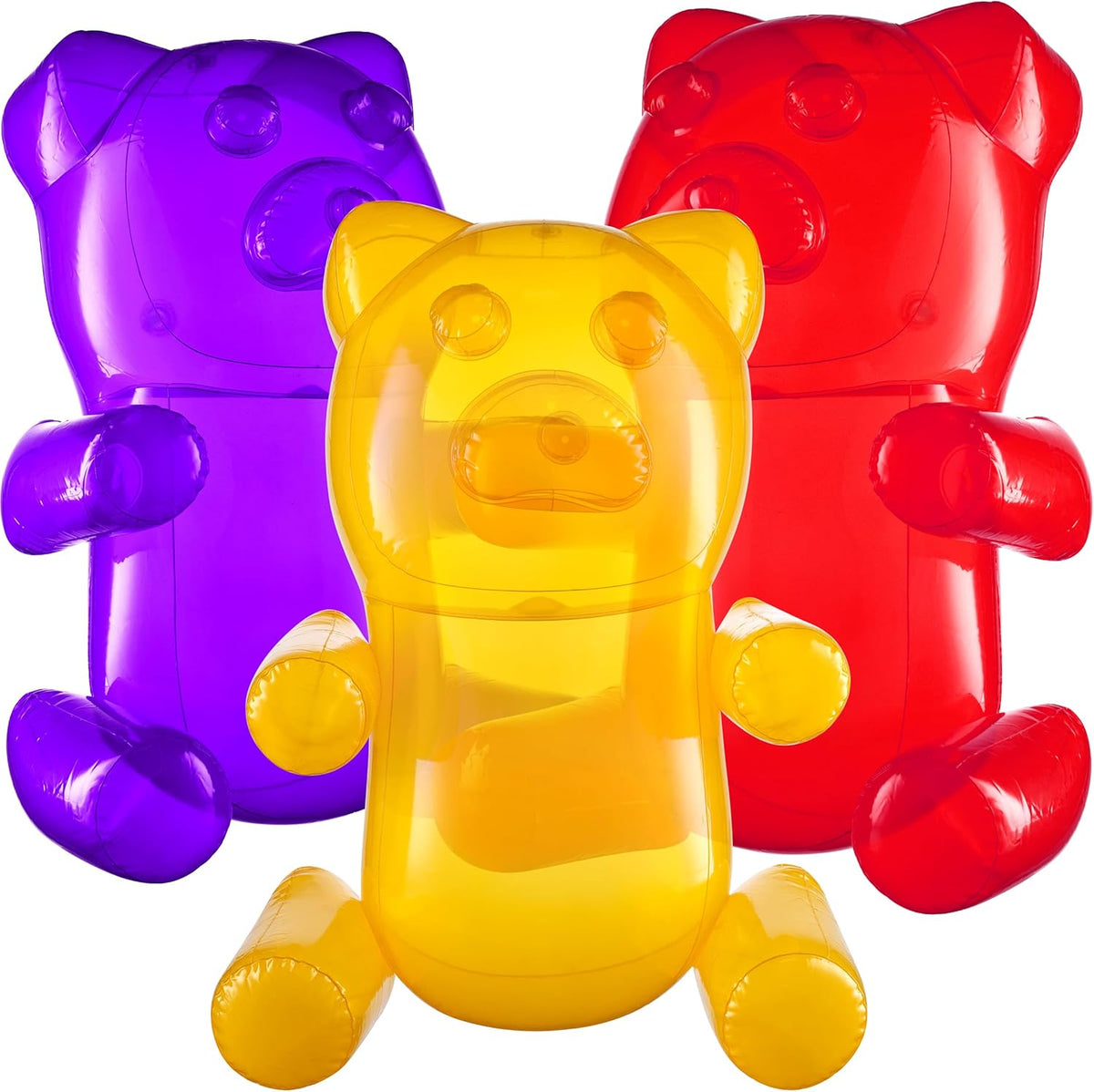 Bedwina inflatable gummy bears, six 24 inch transparent vinyl bears in bright candy colors