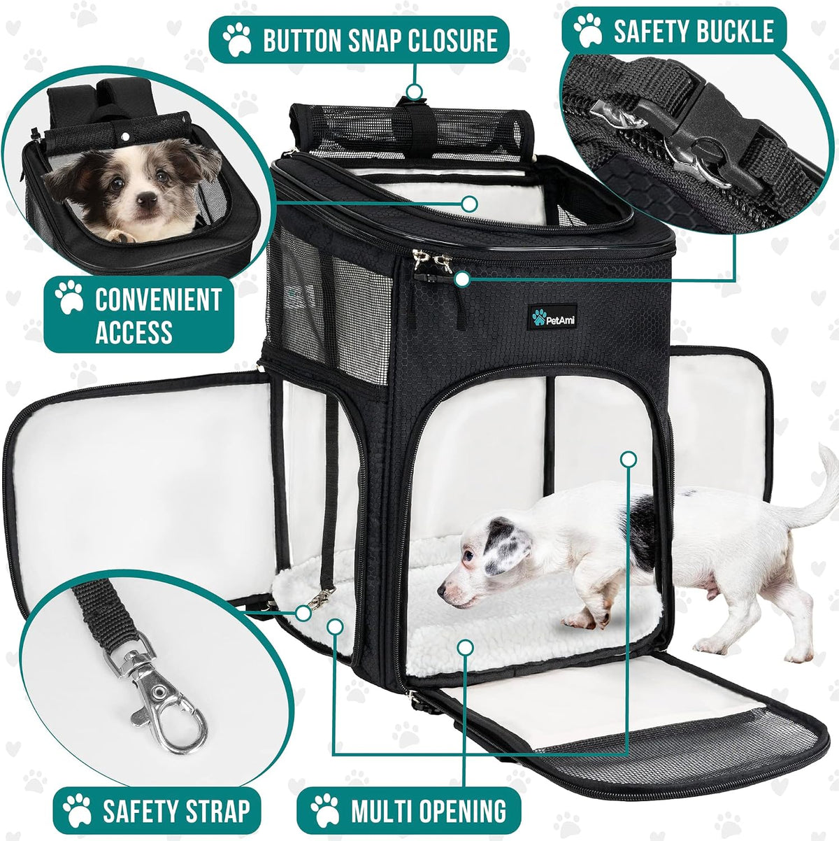 PetAmi Dog Backpack Carrier - Black / 12.5"L x 12.0"W x 16.5"H - image 3