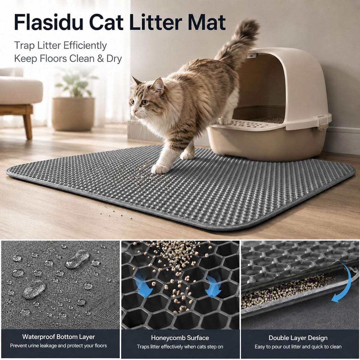 Cat Litter Mat, 30" x 22" Extra-Large - Gray / 30x22in - image 2