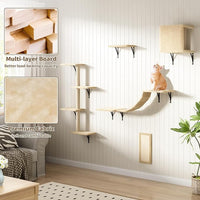 COZIWOW Wall Mounted Cat Furniture, Cat Wall Shelves and Perches, Floating Cat Shelves for Wall Set of 5(Beige)