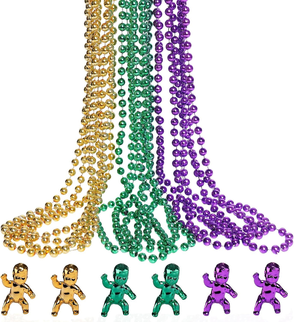 ZZYFGH 12 PCS Bead Necklace, 33'' Mardi Gras Beaded Necklaces – Fun for Kids & Family - Purple Gold Green