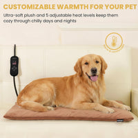 Cat Heating Pad, Heated Cat Bed, 5 Temps & Timer - Brown / XL: 31.5" x 23.4" - image 2