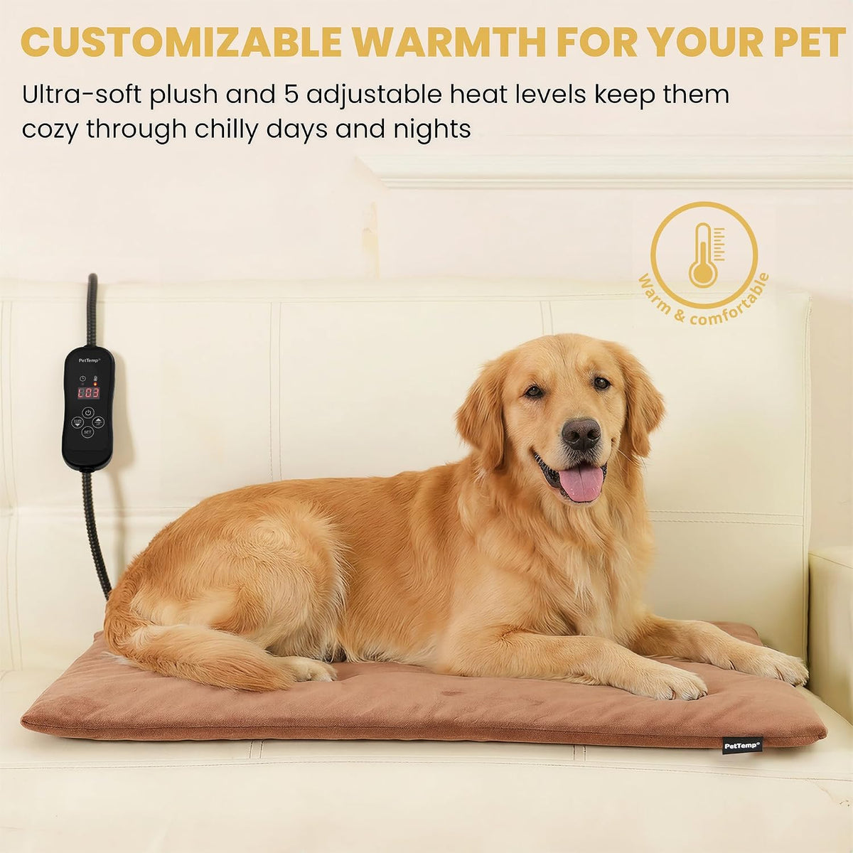 Cat Heating Pad, Heated Cat Bed, 5 Temps & Timer - Brown / XL: 31.5" x 23.4" - image 2