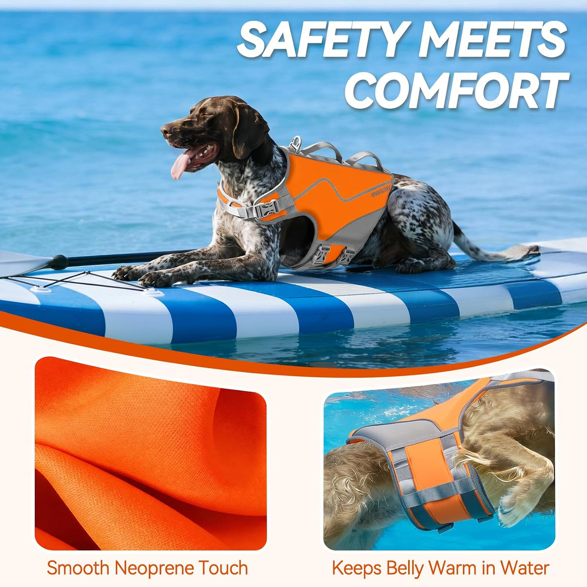 VIVAGLORY Dog Life Vest Neoprene Dog Swim Vest, M - Rising Orange / L: 26-29in (Ribcage Girth) - image 2