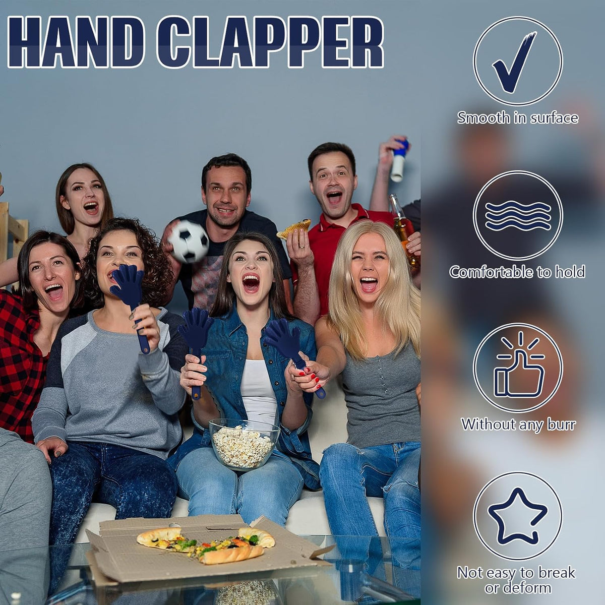 24 royal blue plastic hand clapper noisemakers, 7.5 inches long - view 21