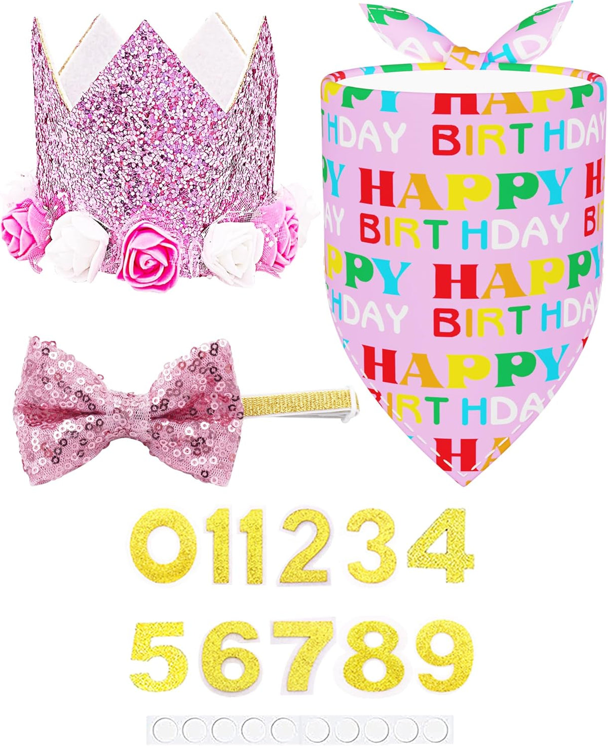 PET SHOW Pink Crown Dog Birthday Party Hat for Girls Reusable - Pink Set