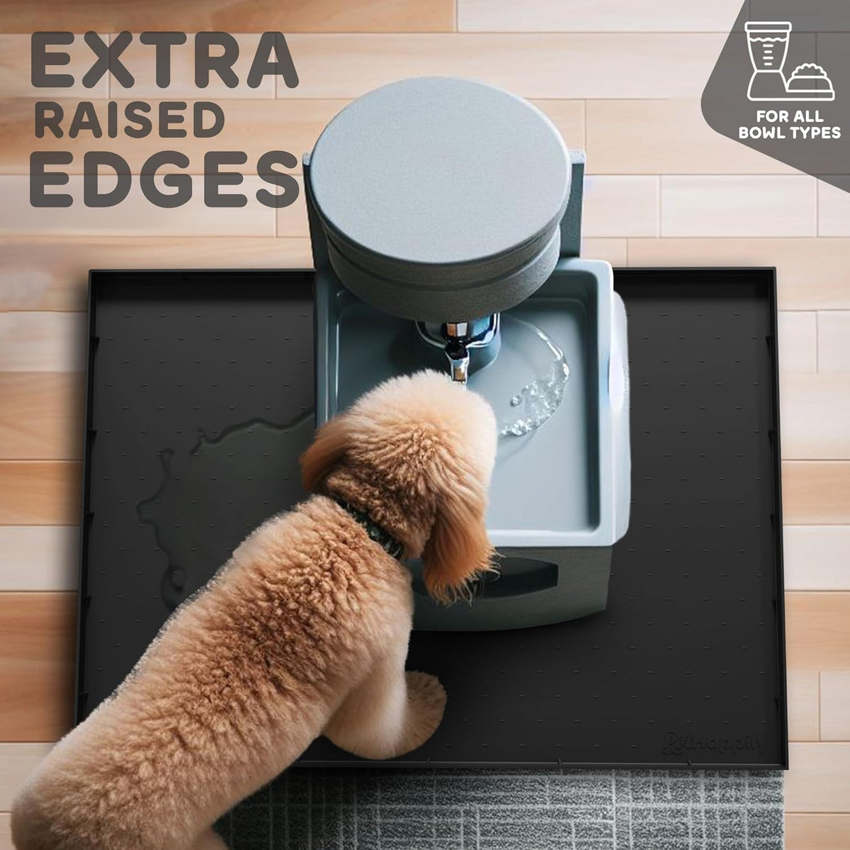 Dog Food Mat - Raised Edges Dogs Mat for Food and Water Prevent Spill, Waterproof Cat Food Mats - 32"L x 24"W / Black - image 4