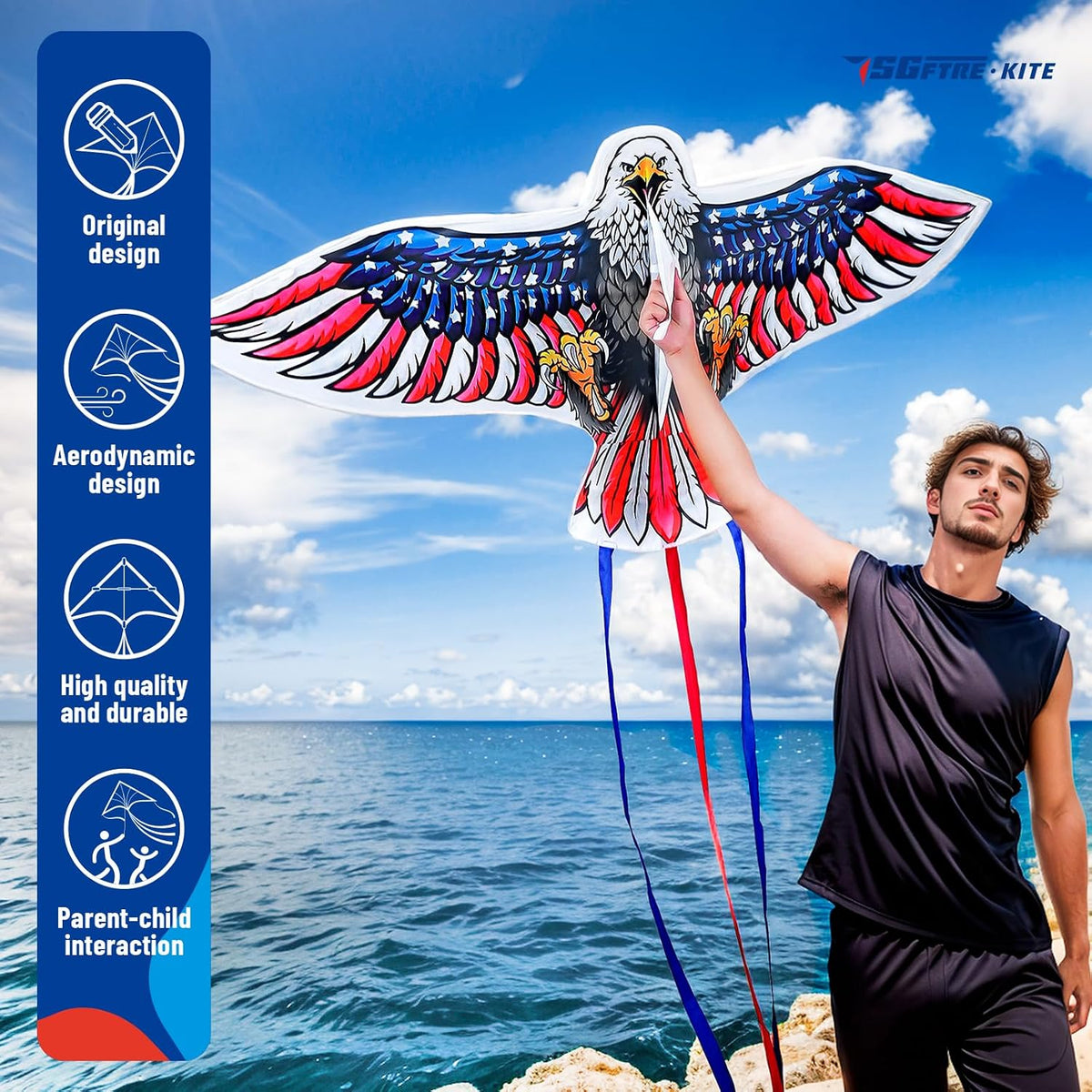 SGftre Complete Kite with Handle, Line & Accessories - 1 / Eagle flag - image 2