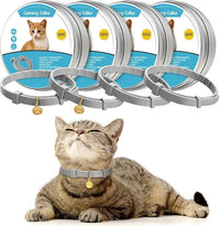 4 Pcs Cat Calming Collar Adjustable Lavender Scent Relaxing Cat Collar with 2 Pendant for Puppies Reduce Stress Aggression Anxious, up to 15 Inches(Grey, Silver)