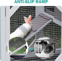 Rabbit Hutch Indoor for 2-4 Rabbits & Guinea Pigs，Bunny Cage with Slide-Out Plastic Trays，Wooden Small Animal Cage for Rabbits, Bunnies, and Guinea Pigs (Light Grey)