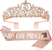CIEHER Princess Crown and Birthday Sash Set - Rose Gold