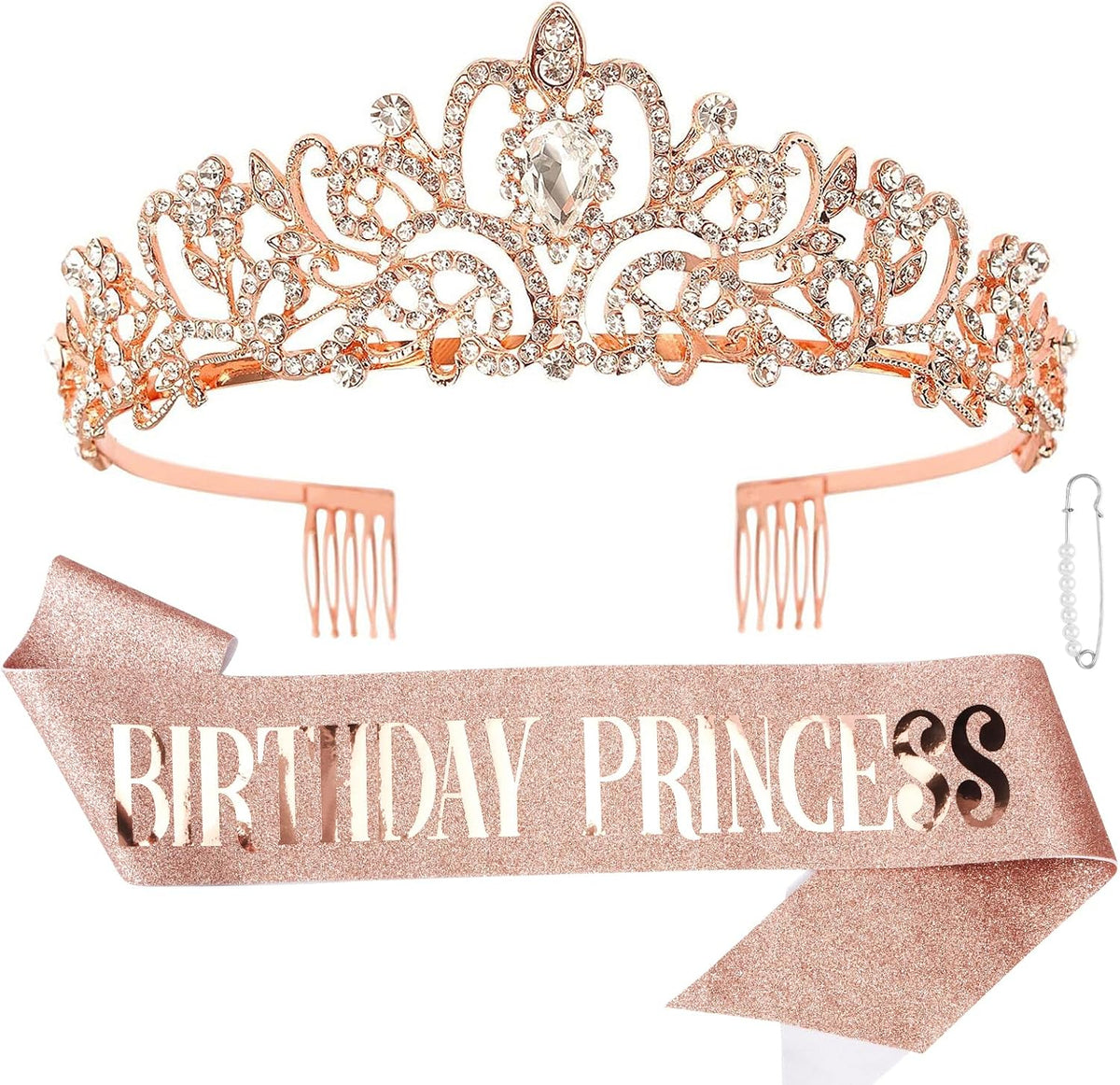 CIEHER Princess Crown and Birthday Sash Set - Rose Gold