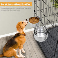 2 Pcs Stainless Steel Small Dog Crate Food Water Bowl - L (56 & 41 OZ) / Silver - image 3