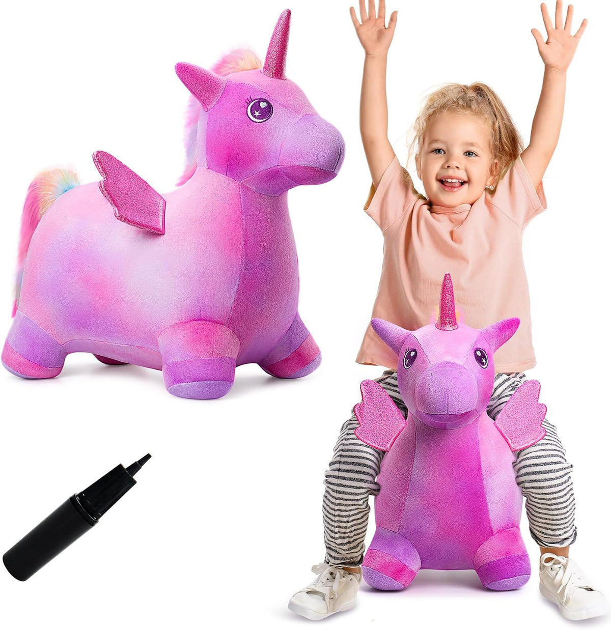 VangeBow inflatable plush giraffe animal hopper with four-legged base