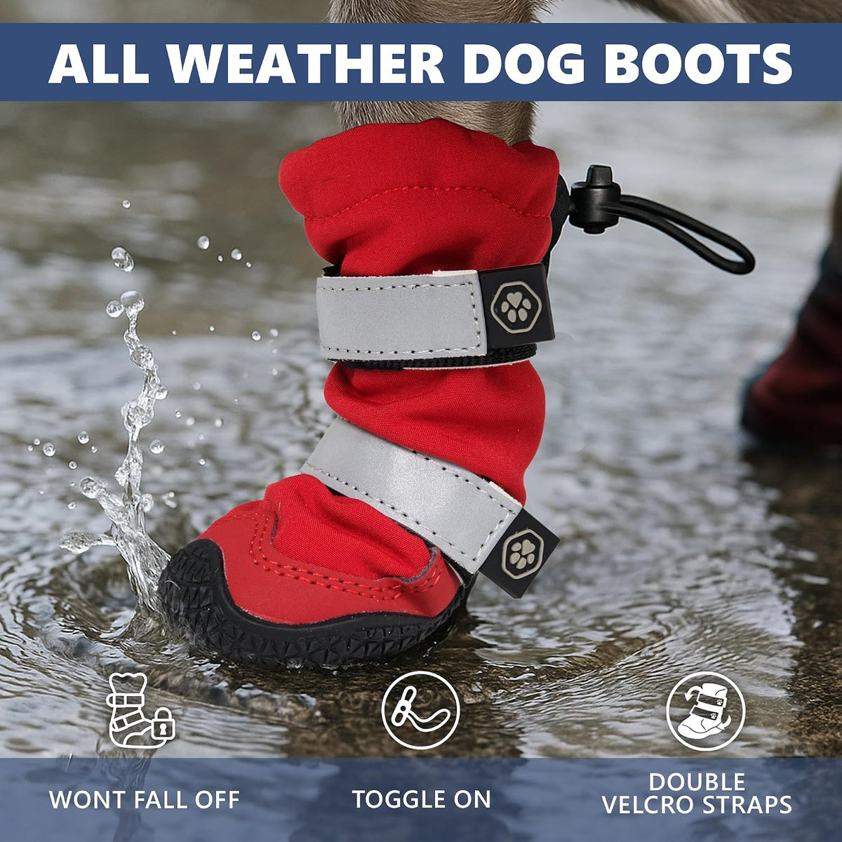 Spark Paws Dog Winter Boots, Waterproof Snow Booties - Red / Size 8: 3"x3.6"(W*L) (Pack of 4) - image 2