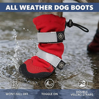 Spark Paws Dog Shoes, Waterproof Dog Boots for Medium to Large Dogs, Non Slip, Breathable Dog Booties and Paw Protectors - 4PCS Doggie Hiking Boots with Reflective Straps, Red, Size 4