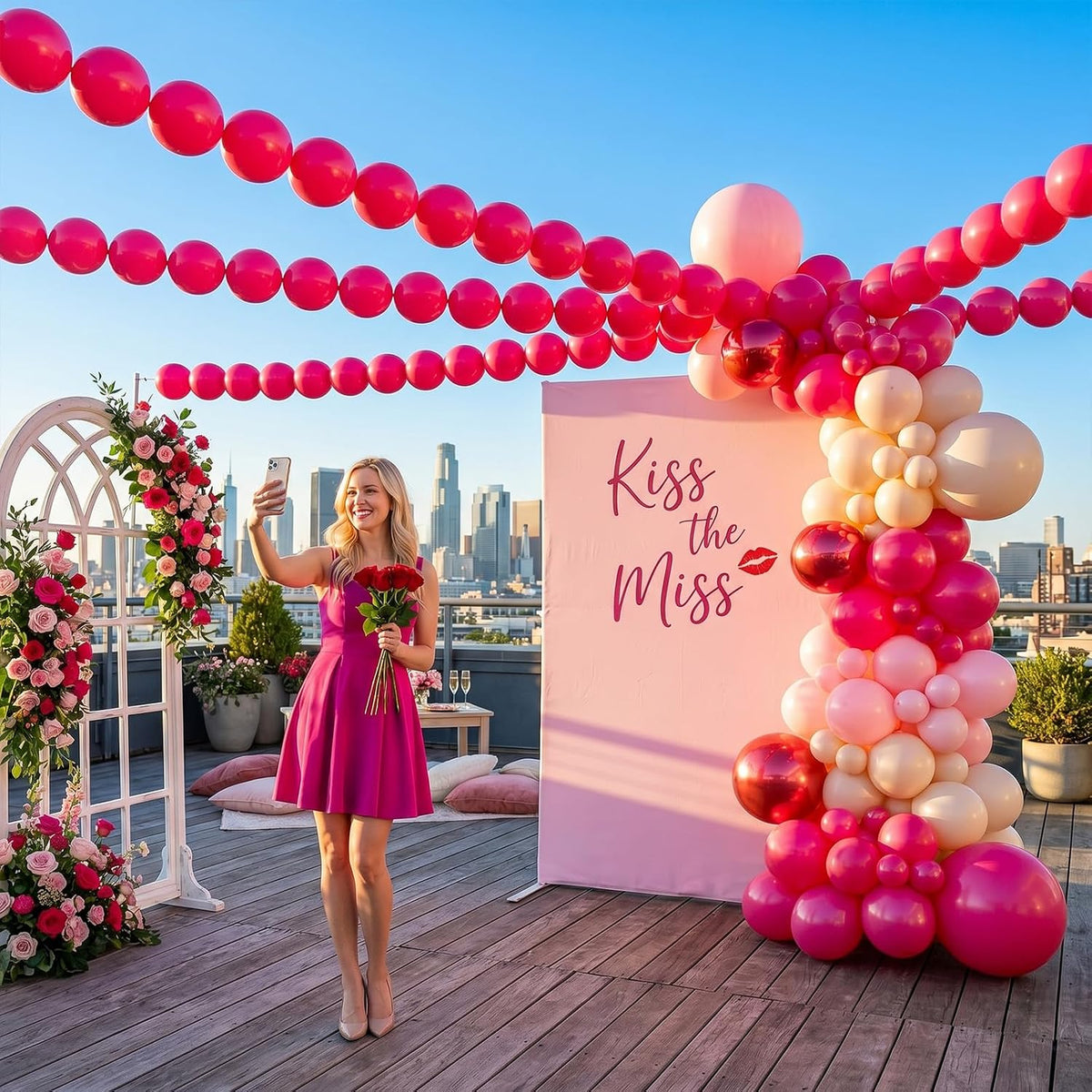 Pearl White Linking Balloons for Wedding Bride Shower Mermaid Party - Hot Pink / 6 inch - image 3