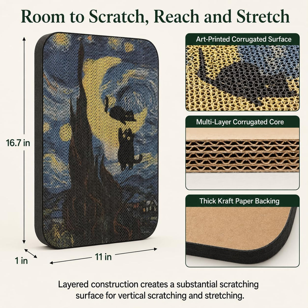 Cat Wall Scratcher, Art Cat Scratching Board for Indoor Cats – Essentials for Cats - Starry Night - image 2