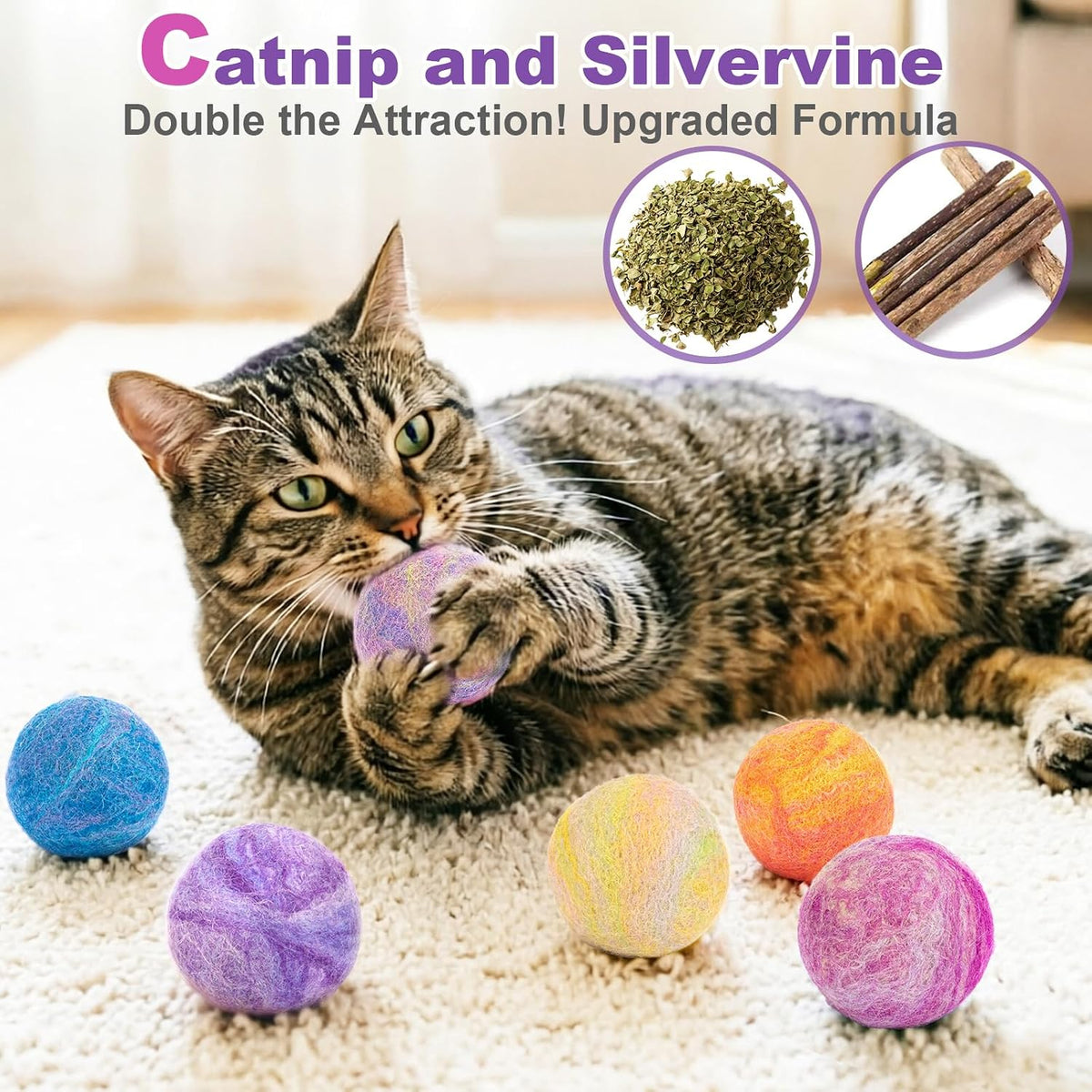 Cat Toys Balls with Bell Inside, Wool Yarn Catnip Toys Ball 6Pcs – Essentials for Cats - image 2