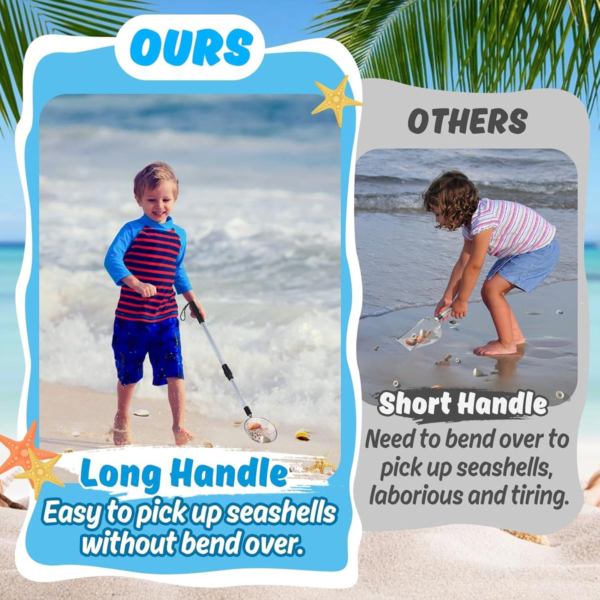 2 Pack 21.6"~33" Adjustable Sand Sifter with Seashell Bags for Adults - 2 Pack - image 2