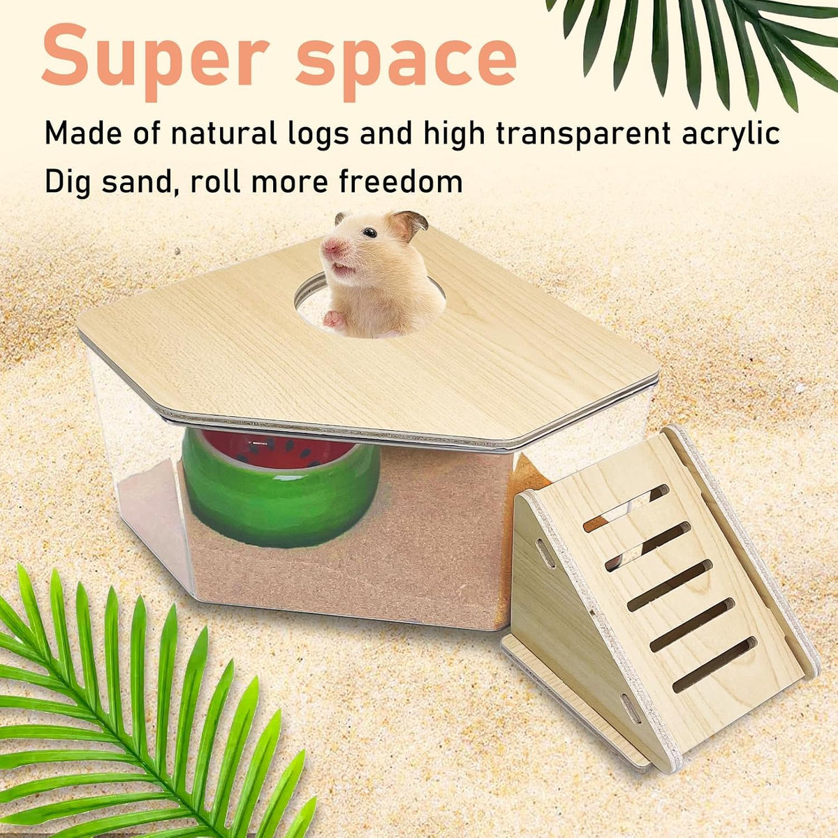 Extra Large Wood Hamster Sand Bath Box Small Animals Bathroom - Triangle - image 2