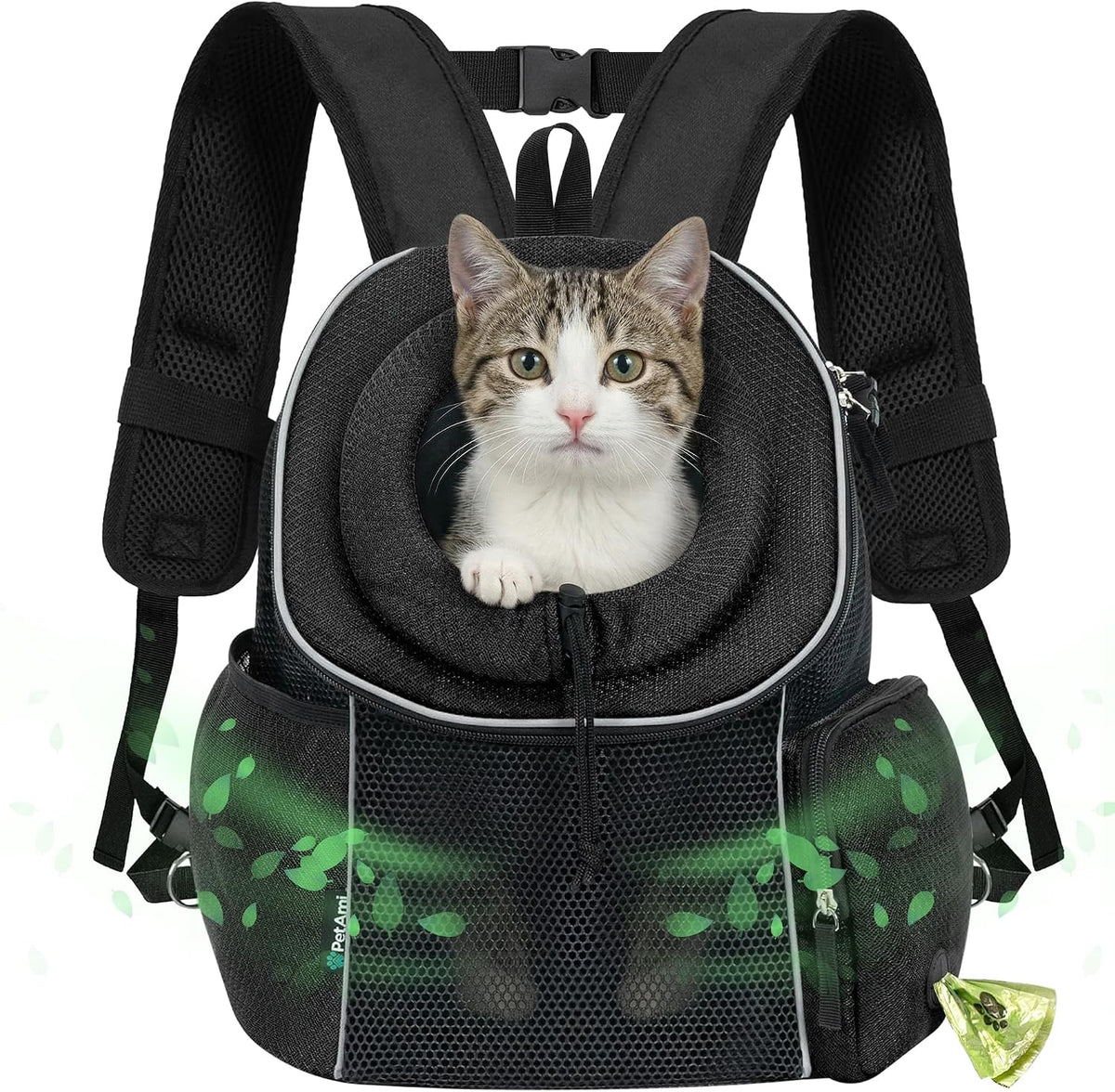 PetAmi Dog Carrier Backpack, Hands Free Front Pet Carrier - Black / 15.5"L x 9.0"W x 15.5"H