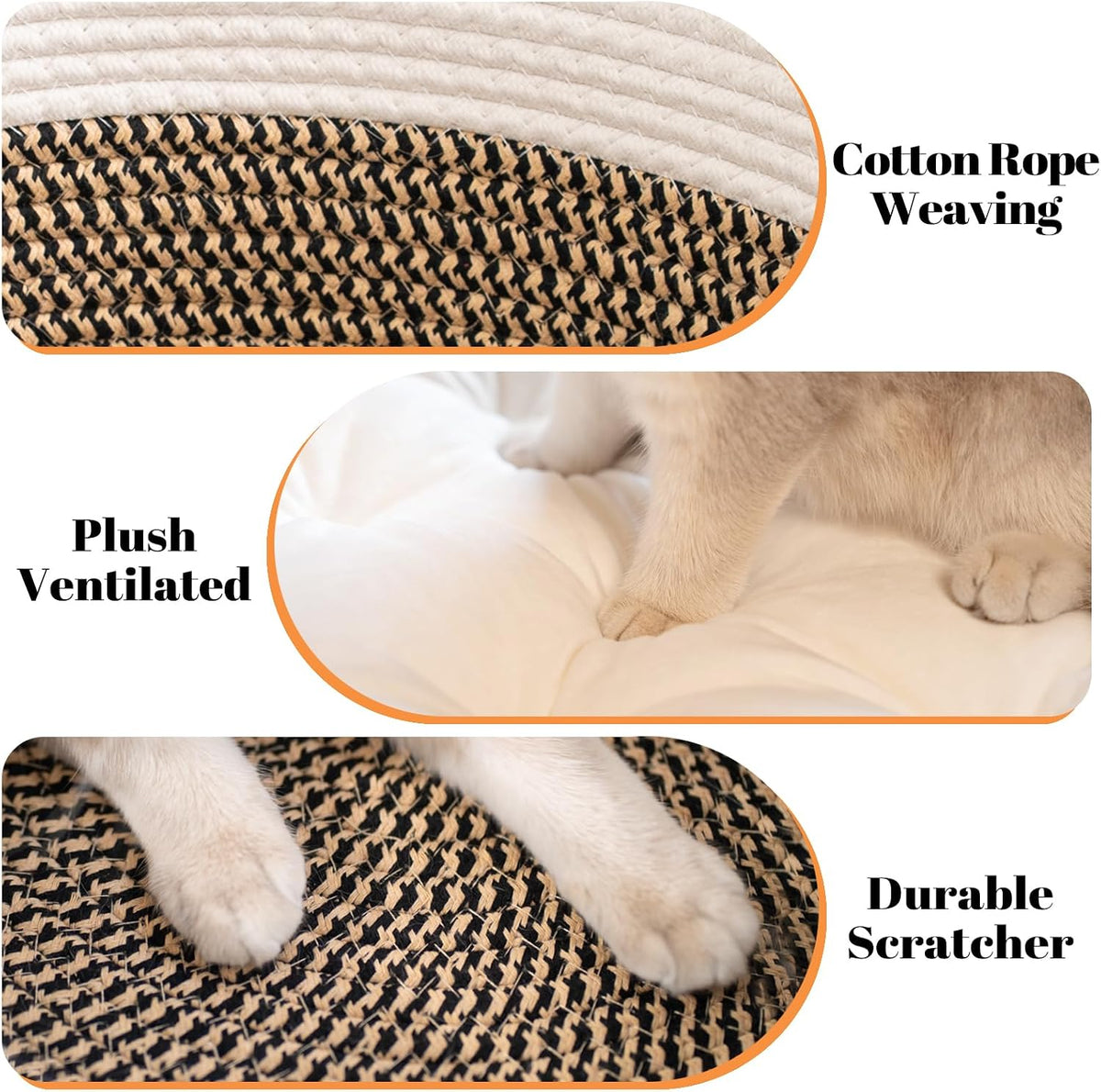 Handwoven Cat Basket Bed Cooling for Indoor Cat with Cushion – Essentials for Cats - Brown - image 4