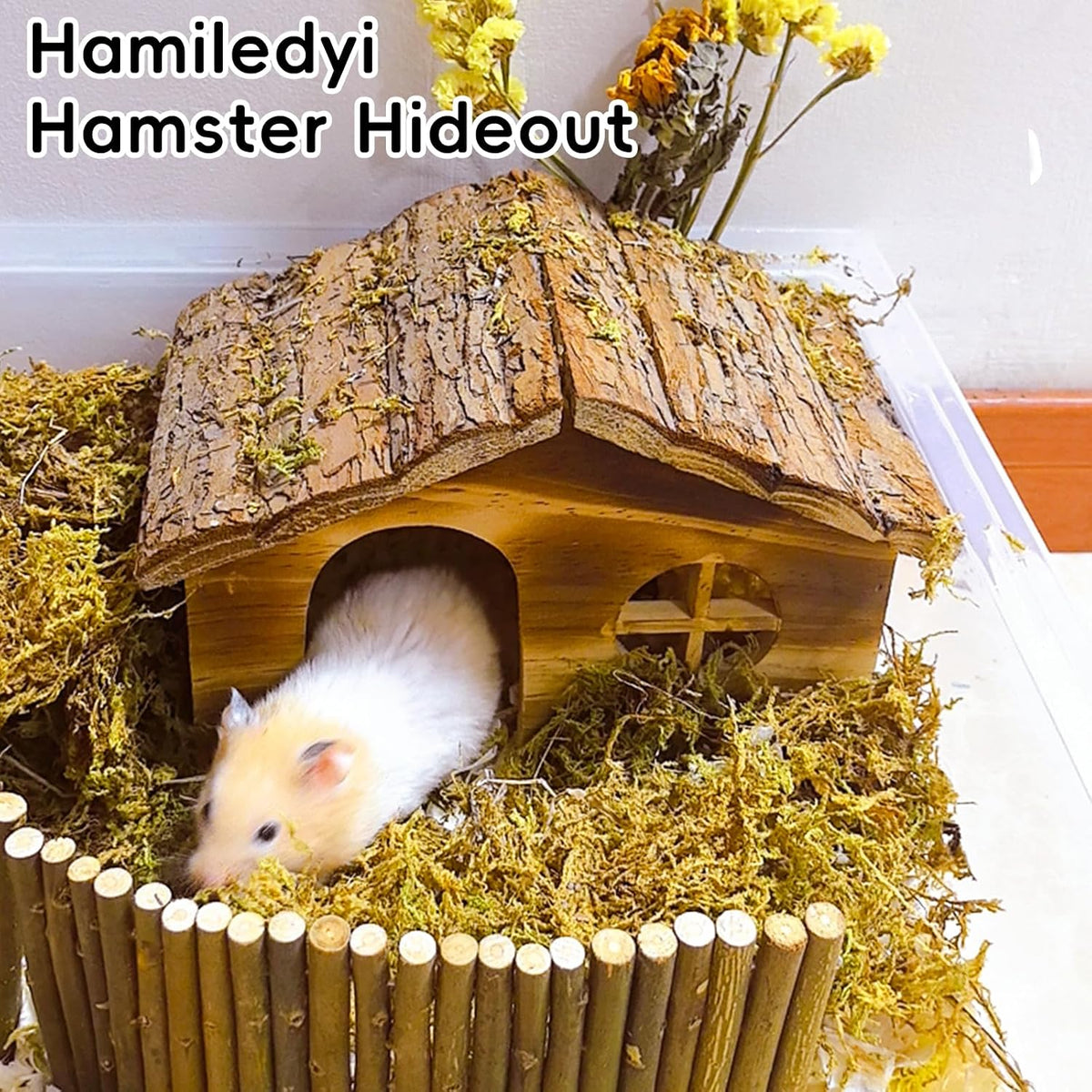 Hamiledyi Hamster Hideout House Wooden Rat Hut for Gerbils Dwarf Mouse – Essentials for Small Pets - Pattern:B - image 3